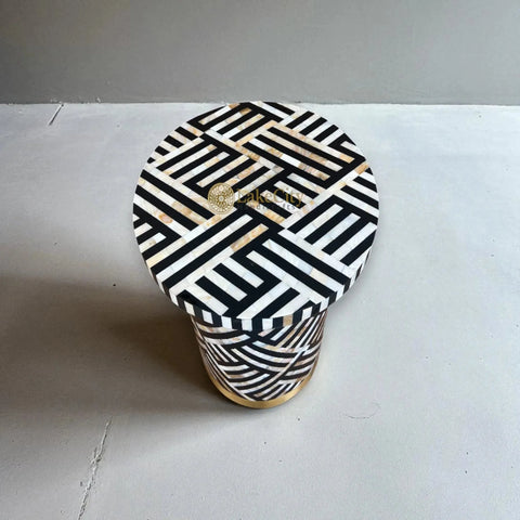 Optical MOP Inlay Round Side Table Black