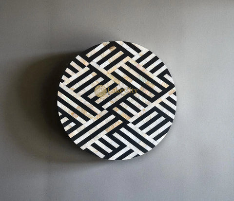 Optical MOP Inlay Round Side Table Black