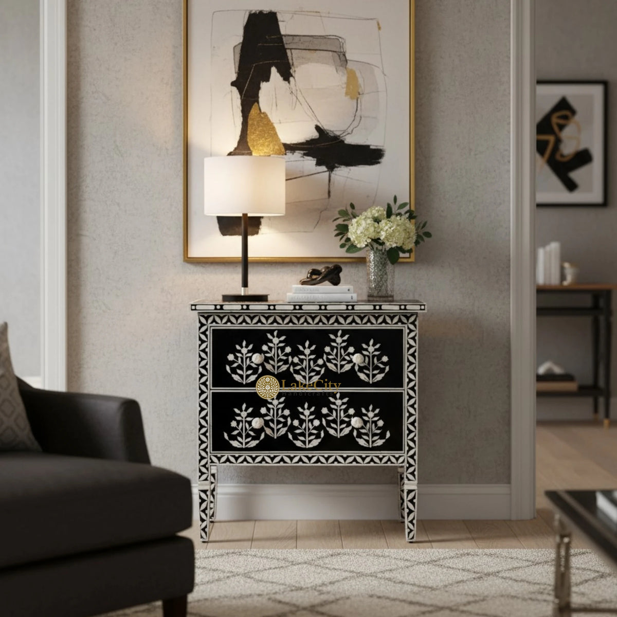 Paisley Bone Inlay Dresser Black