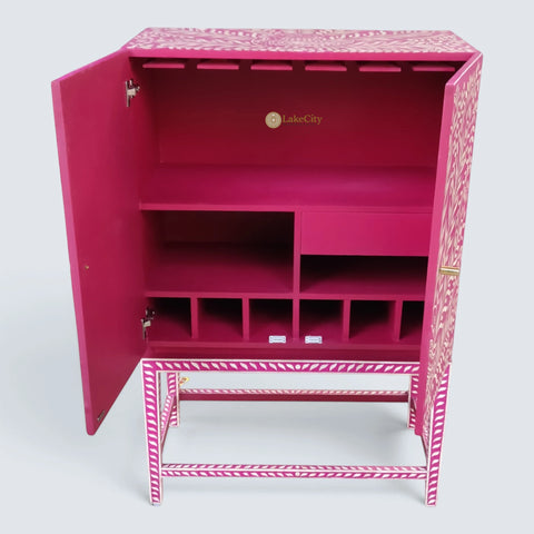 Peacock Design Bone Inlay Bar Cabinet Pink