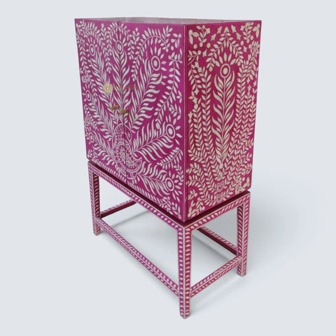 Peacock Design Bone Inlay Bar Cabinet Pink