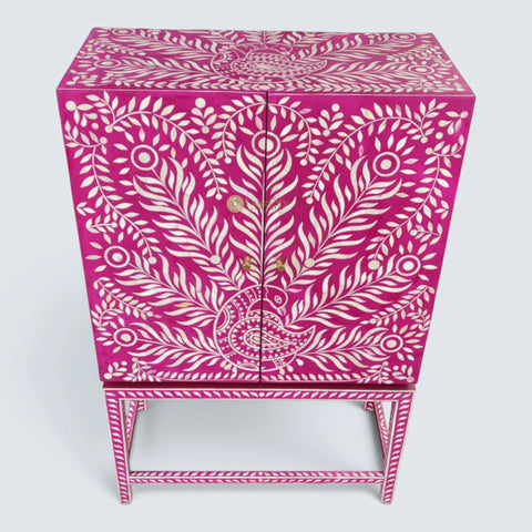 Peacock Design Bone Inlay Bar Cabinet Pink