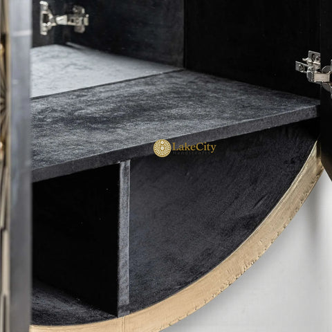 Pedestal Fan Brass Inlay Bar Cabinet