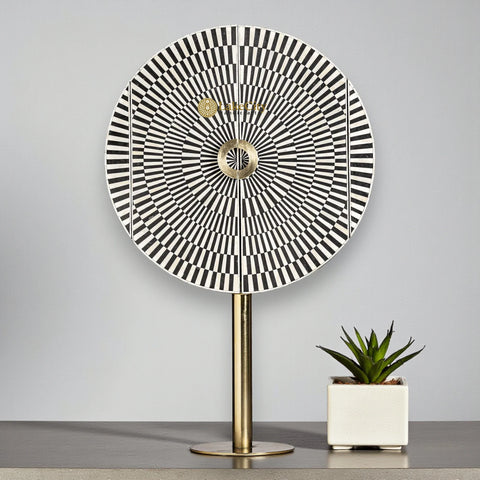 Pedestal Fan Brass Inlay Bar Cabinet