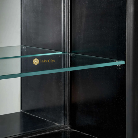 Pedestal Fan Brass Inlay Bar Cabinet