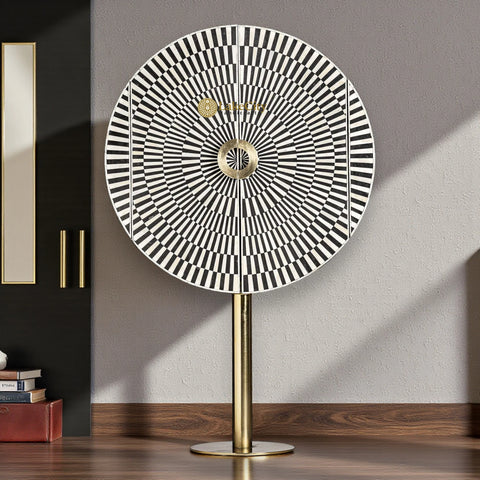 Pedestal Fan Brass Inlay Bar Cabinet