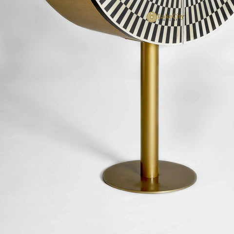 Pedestal Fan Brass Inlay Bar Cabinet