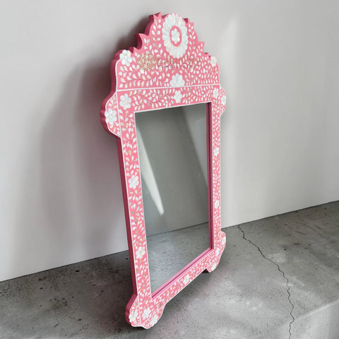 Pink Mother Of Pearl Inlay Floral Circle Mirror