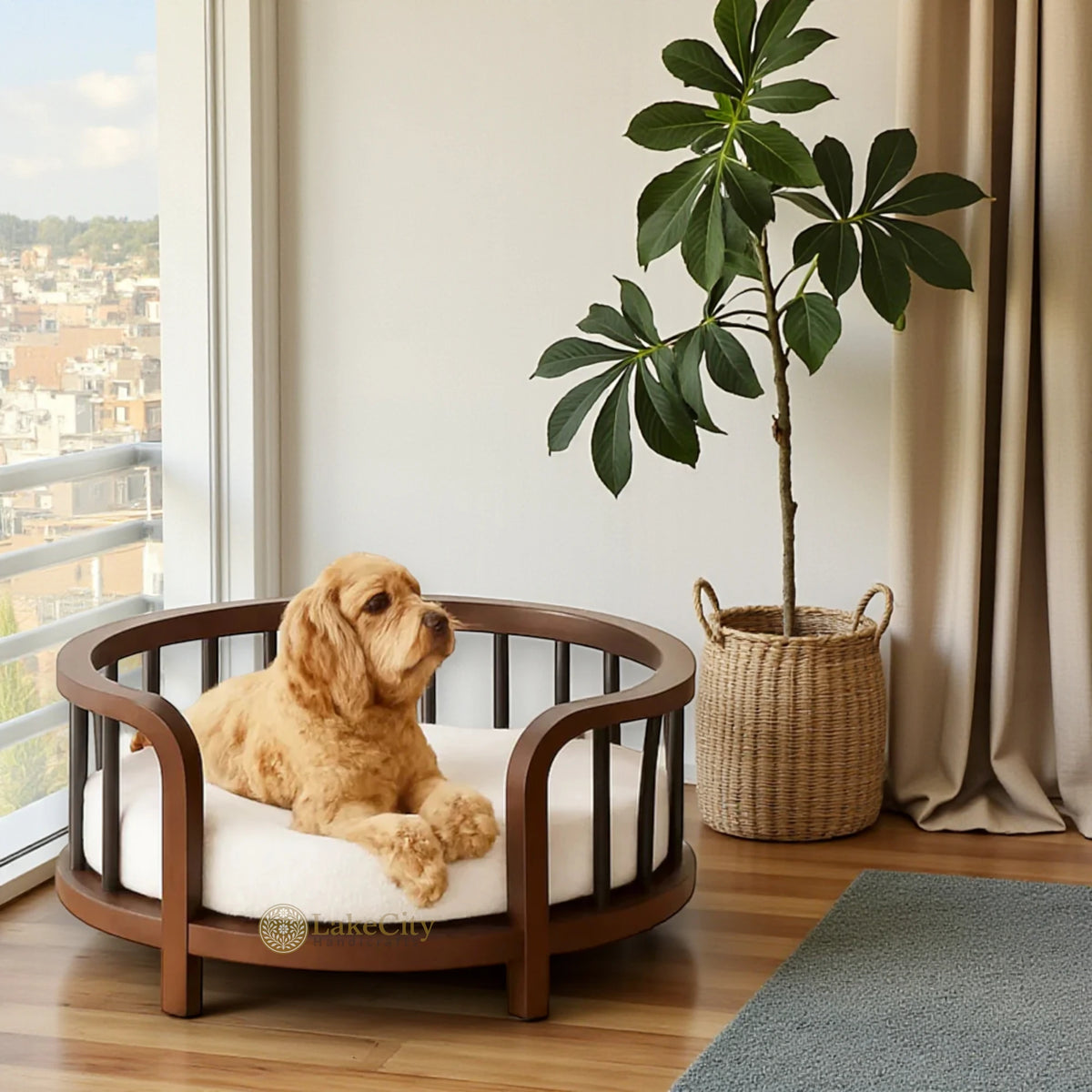 Poppy Premium Home Pets Sleeping Open Round Bed Brown