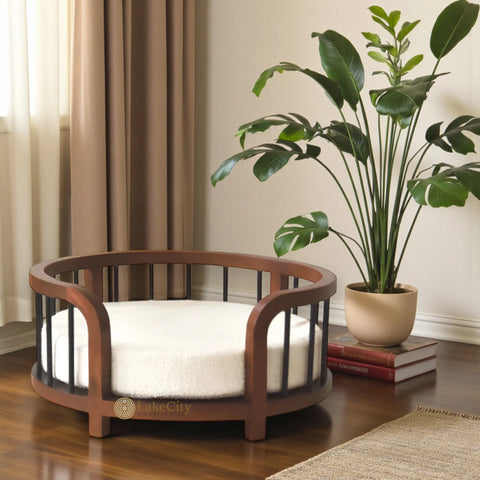 Poppy Premium Home Pets Sleeping Open Round Bed Brown