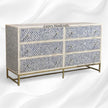 Quatrefoil Colored Bone Inlay Chest of 6 Drawers Blue 1