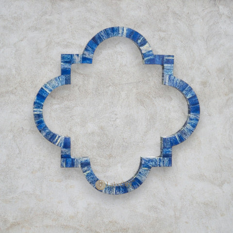 Quatrefoil Colored Bone Inlay Mirror Dark Blue