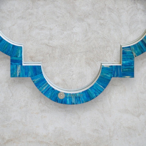 Quatrefoil Colored Bone Inlay Mirror Ocean Blue