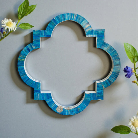 Quatrefoil Colored Bone Inlay Mirror Ocean Blue