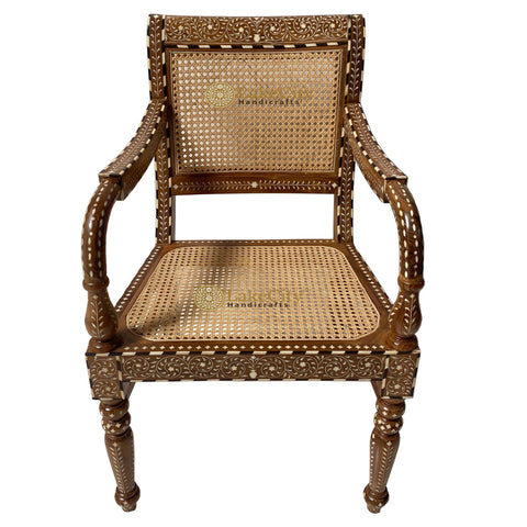 Rike Bone Inlaid Cane Teakwood Chair