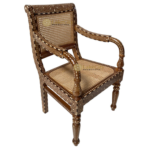 Rike Bone Inlaid Cane Teakwood Chair
