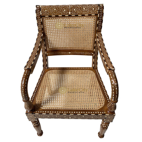 Rike Bone Inlaid Cane Teakwood Chair