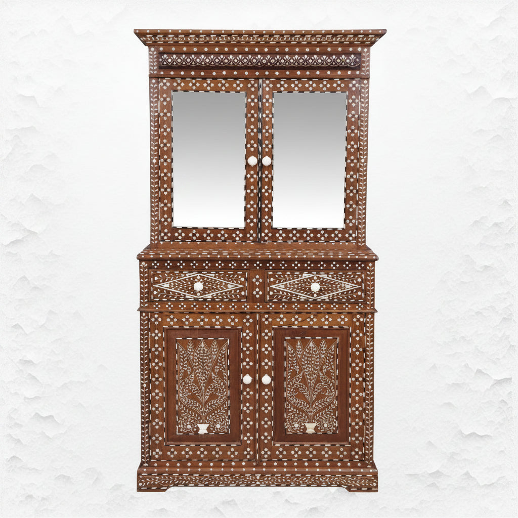 Ross Indian Teak Wood Bone Inlay Cabinet 1