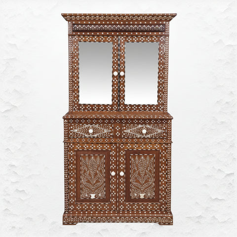 Ross Indian Teak Wood Bone Inlay Cabinet 1