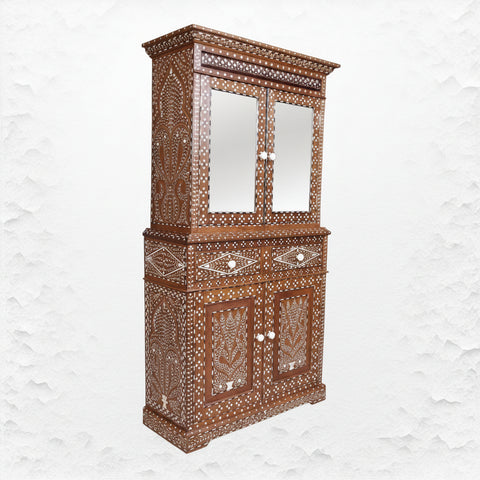 Ross Indian Teak Wood Bone Inlay Cabinet 2