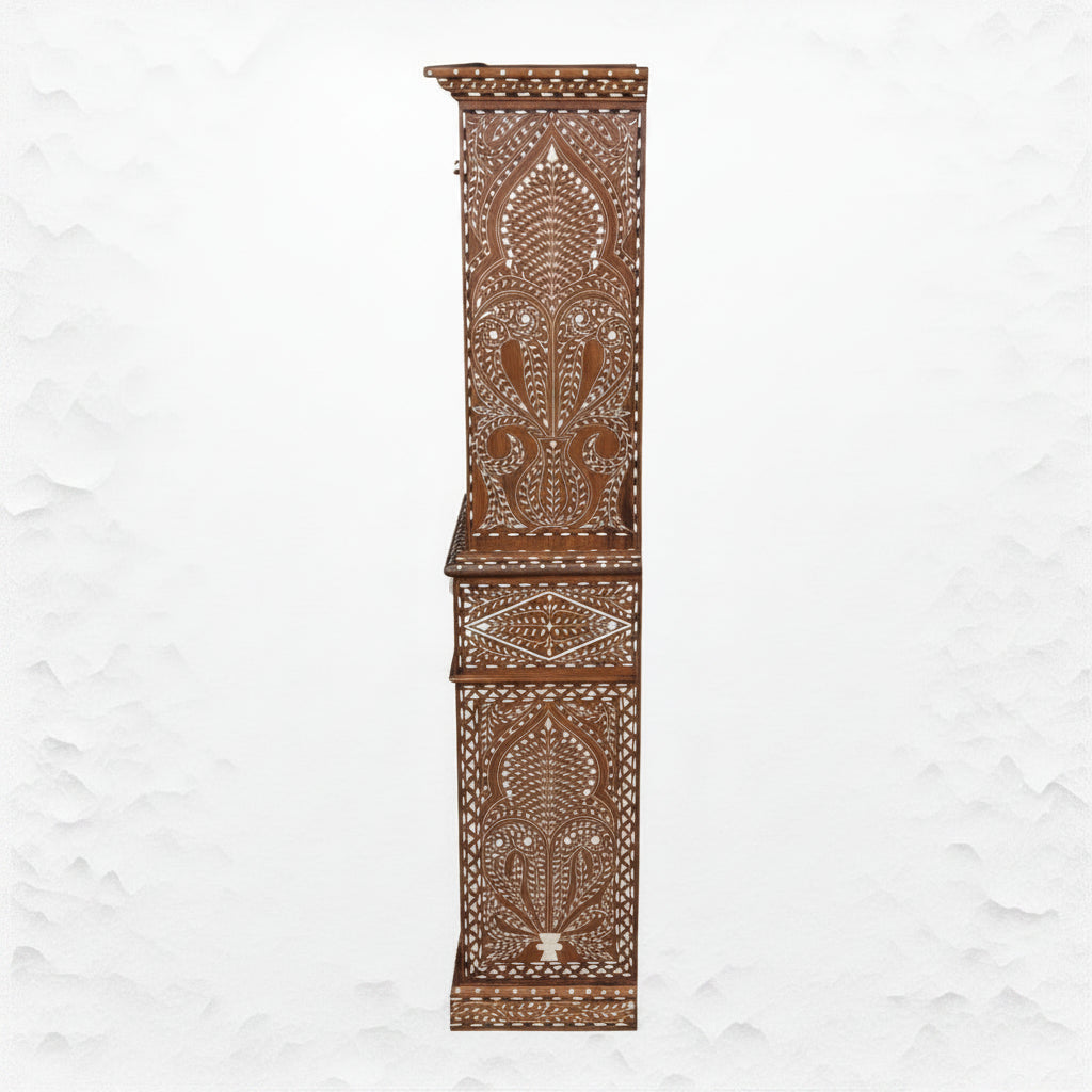 Ross Indian Teak Wood Bone Inlay Cabinet 4