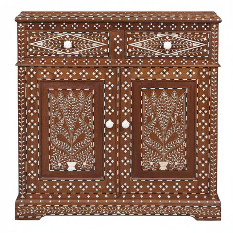 Ross Indian Teak Wood Bone Inlay Cabinet 5