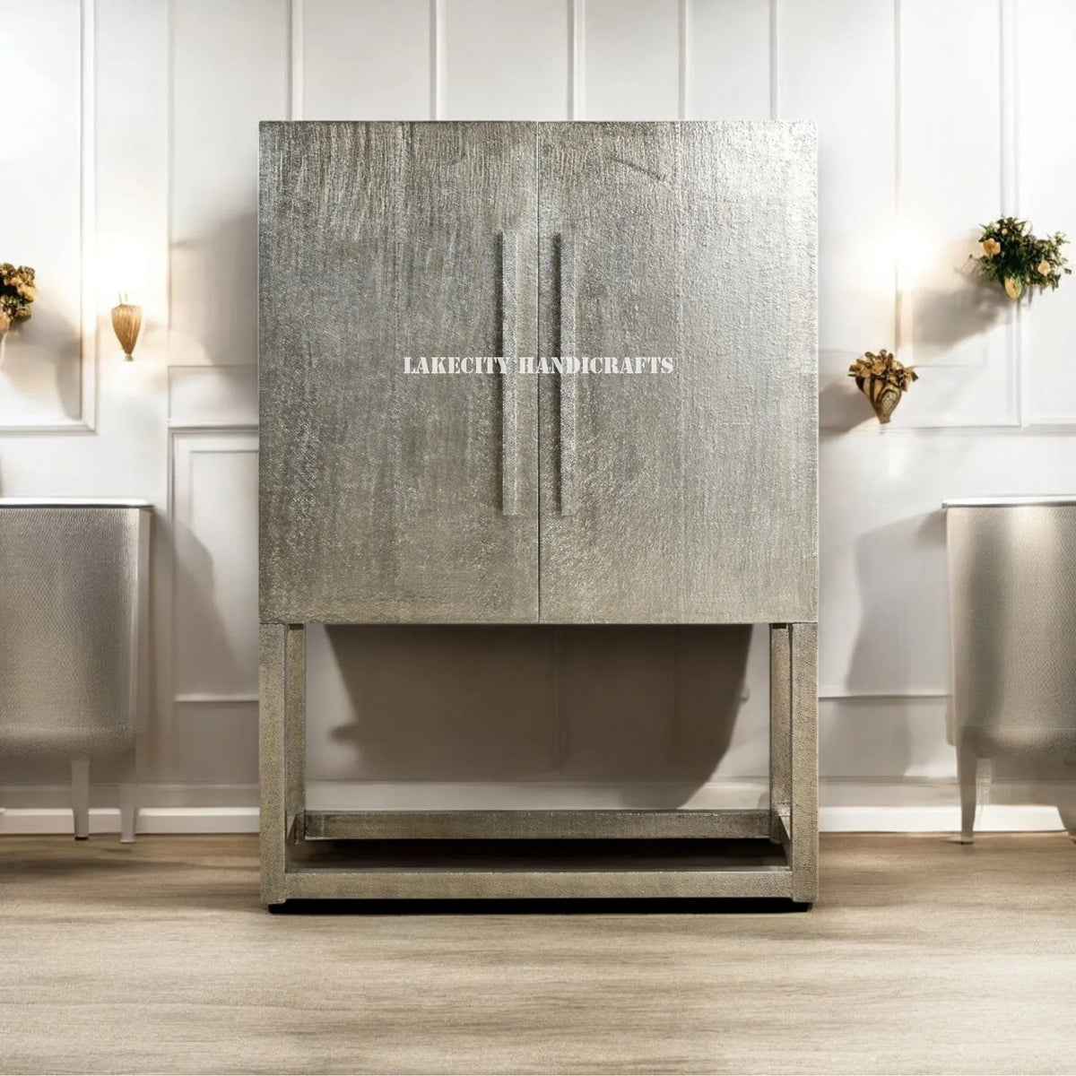 German Silver Hammered Bar Cabinet