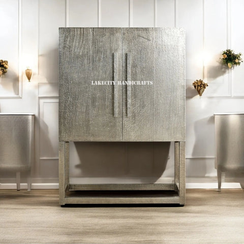 German Silver Hammered Bar Cabinet