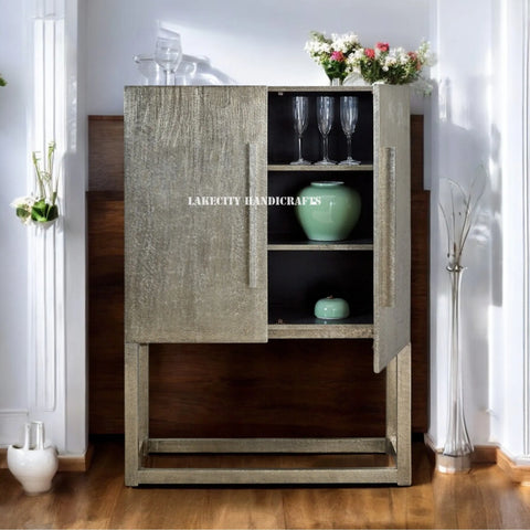 German Silver Hammered Bar Cabinet