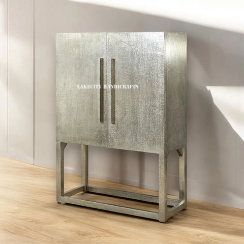 German Silver Hammered Bar Cabinet
