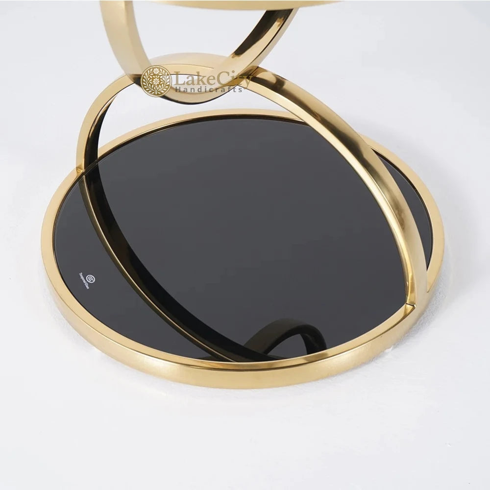 Round Tempered Glass Gold Side Table | Round Tempered Glass Gold End Table