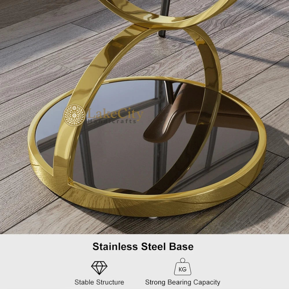 Round Tempered Glass Gold Side Table | Round Tempered Glass Gold End Table