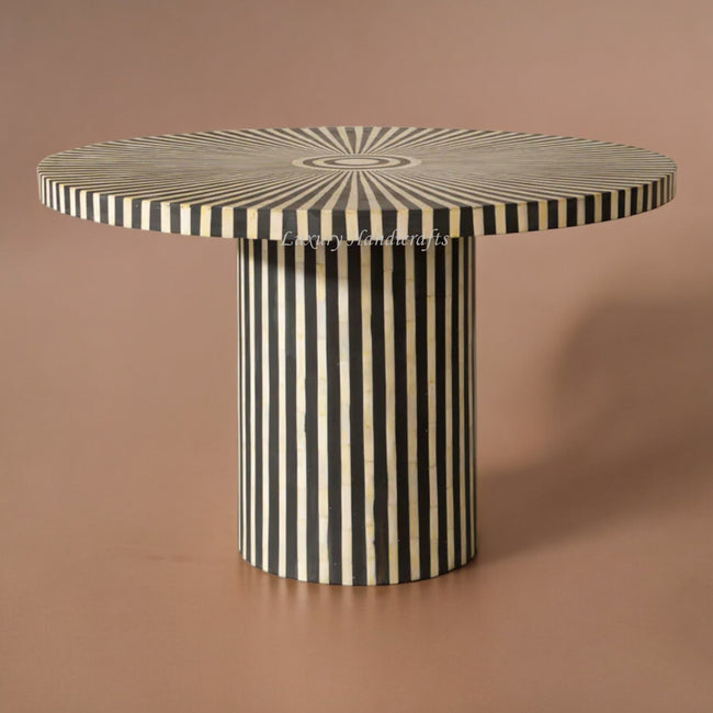 Rue Bone Inlay Stripe Dining Table Black