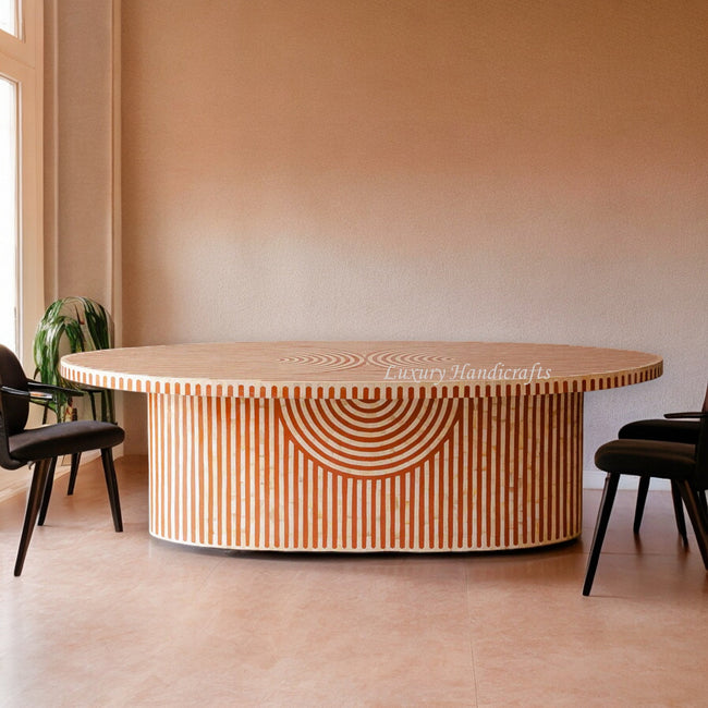 Rue Bone Inlay Oval Dining Table Orange