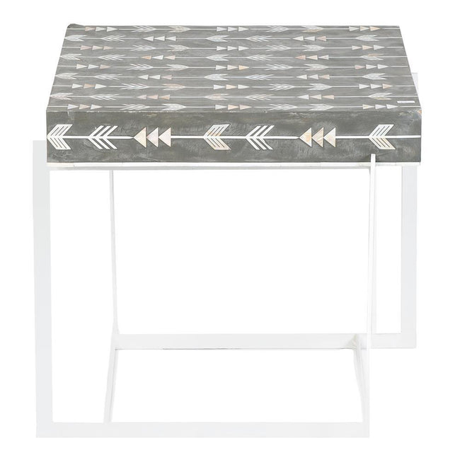 Mother Of Pearl Inlay Arrow Side Table Grey 1