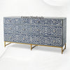 Scroll Vine Bone Inlay 6 Drawer Dresser Blue 2