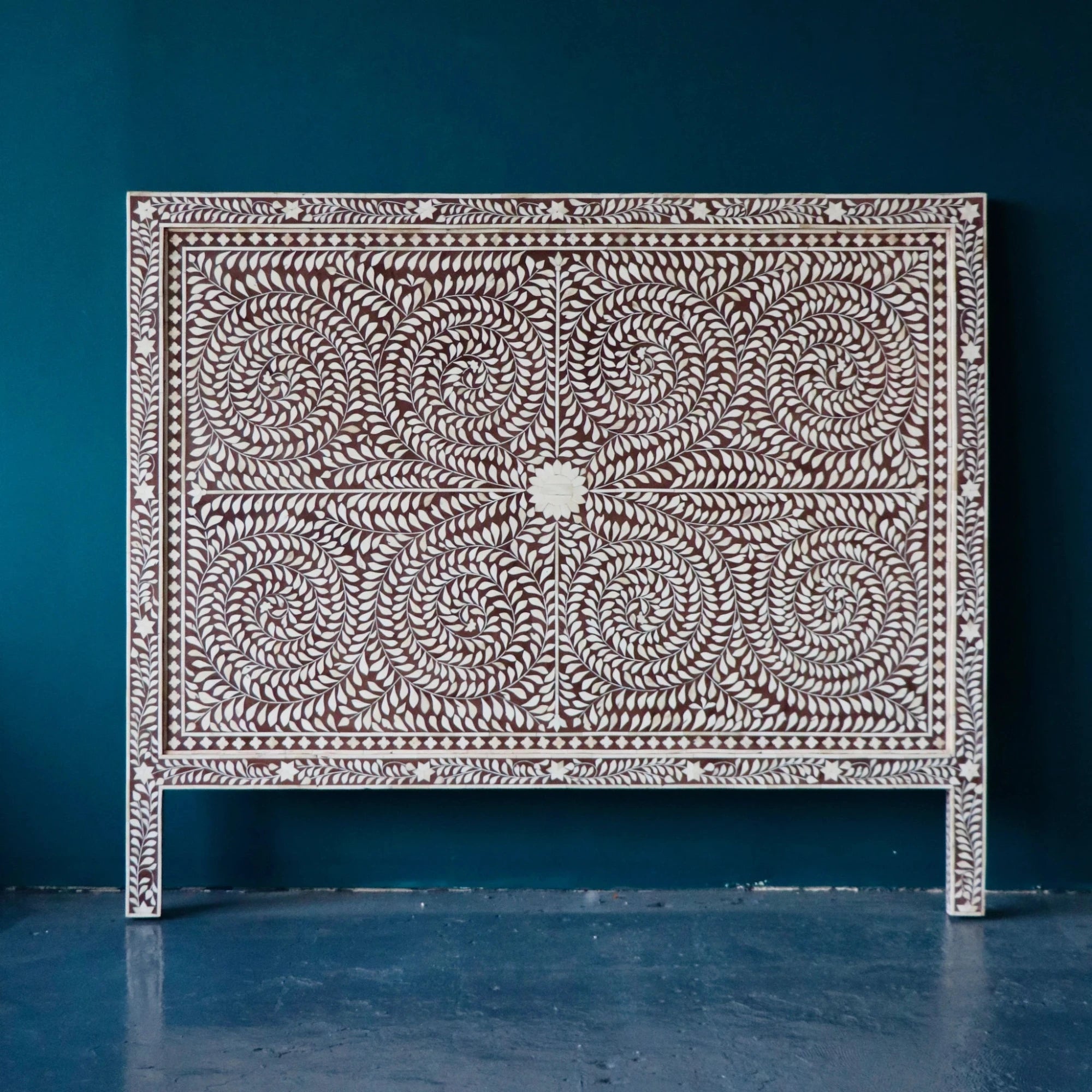 Bone Inlay Scroll-vine Headboard Sage Green