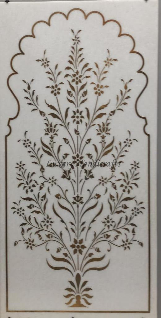 Australian White Marble Brass Inlay Wall Panel