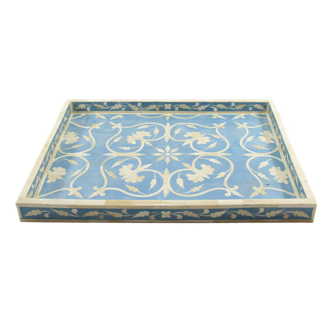 Bone Inlay Flower Tray Sky Blue 1