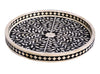 Small Round Bone Inlaid Tray Floral Design Black 1