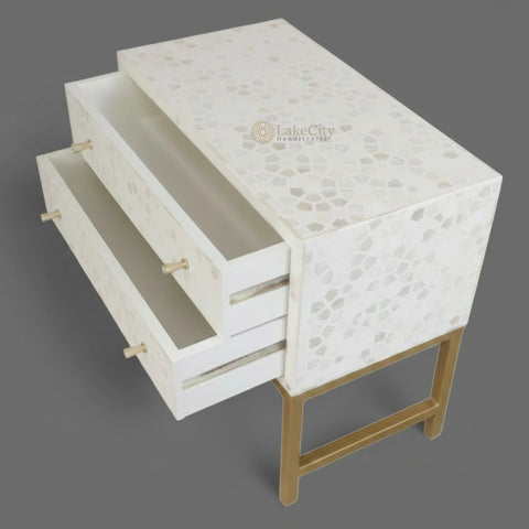 Star Bone Inlay 2 Drawer Nightstand Beige | 2 Drawer Bedside Table