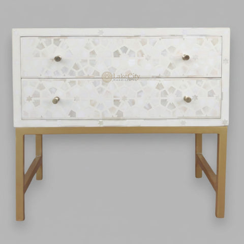 Star Bone Inlay 2 Drawer Nightstand Beige | 2 Drawer Bedside Table