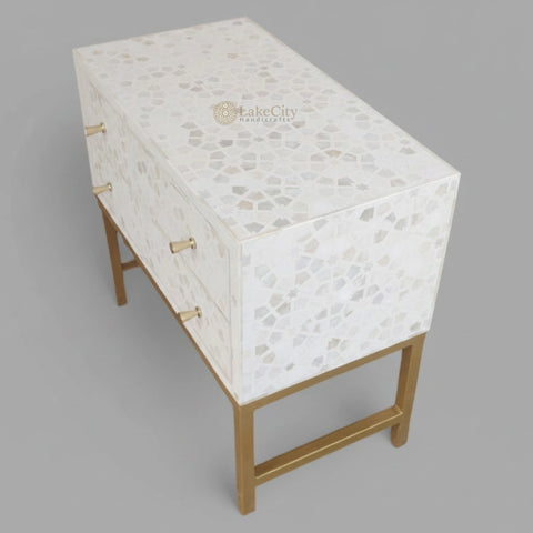 Star Bone Inlay 2 Drawer Nightstand Beige | 2 Drawer Bedside Table