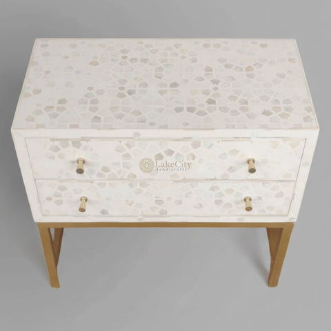 Star Bone Inlay 2 Drawer Nightstand Beige | 2 Drawer Bedside Table