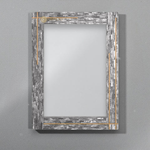 Stella Colored Bone and Brass Inlay Mirror Grey