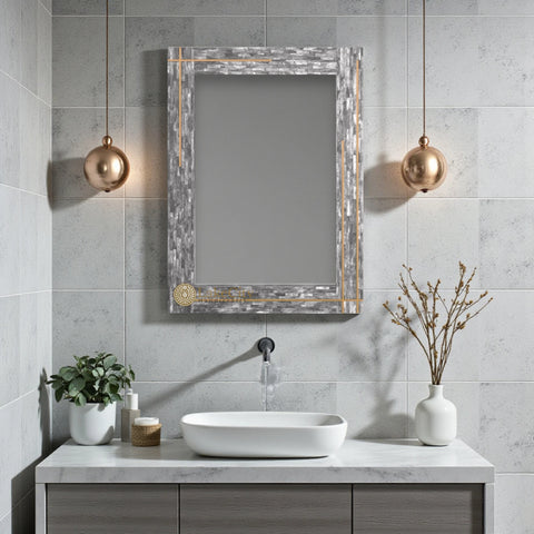 Stella Colored Bone and Brass Inlay Mirror Grey