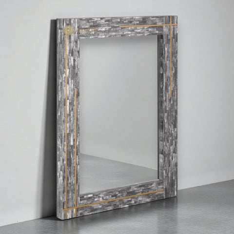 Stella Colored Bone and Brass Inlay Mirror Grey