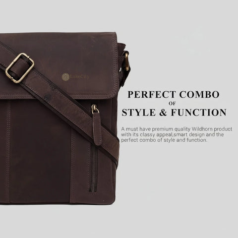 Stylish Spacious Genuine Leather Sling Bag for Men/Women Hunter Brown