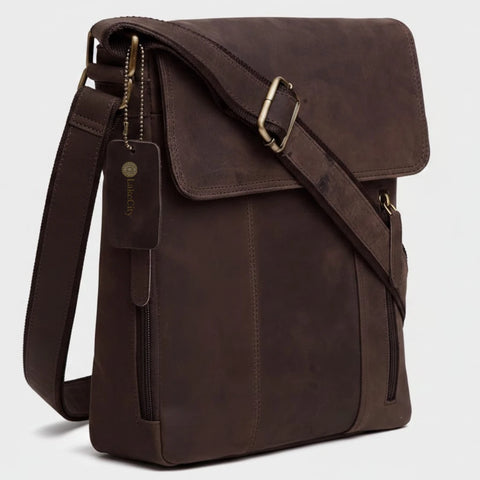 Stylish Spacious Genuine Leather Sling Bag for Men/Women Hunter Brown