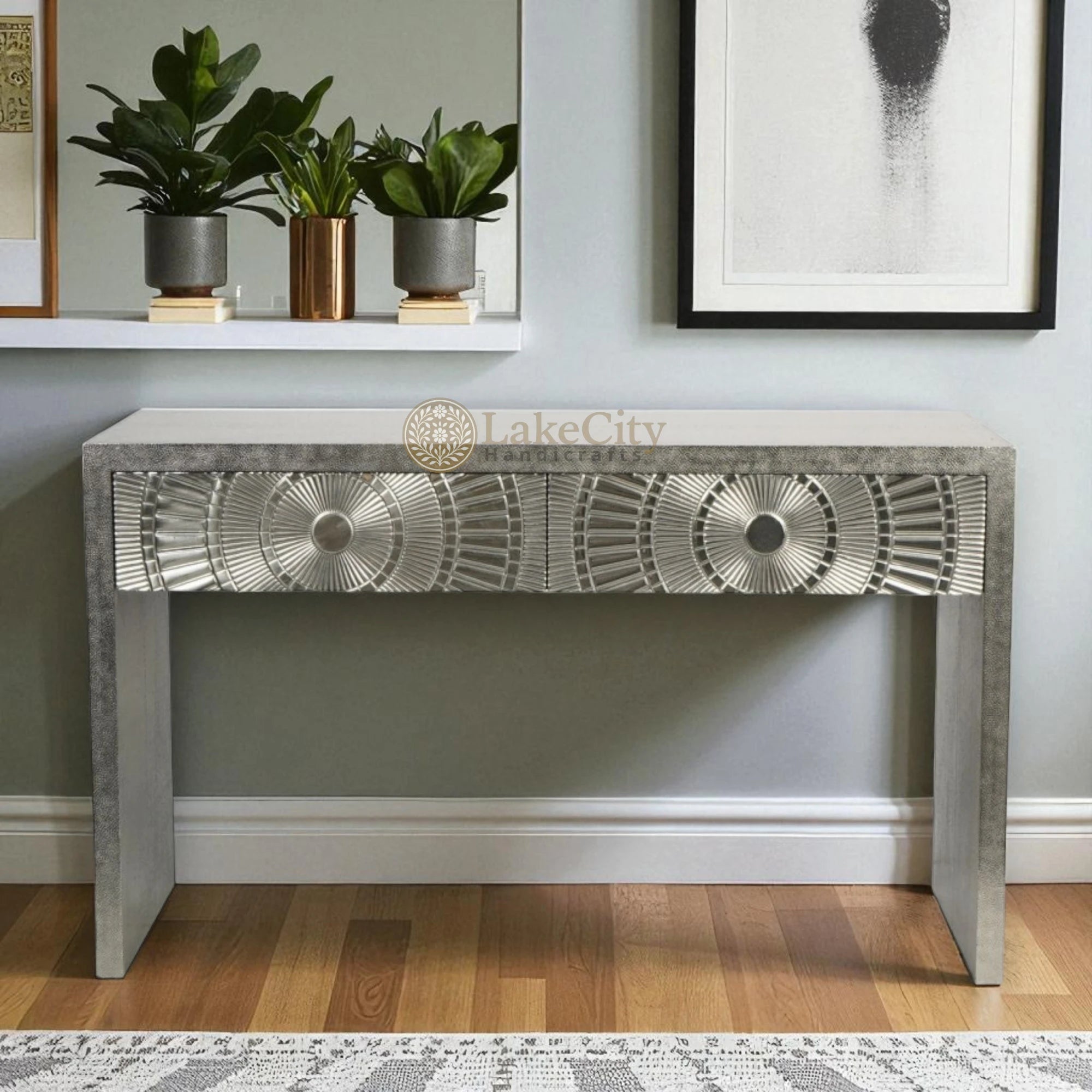 Design Steel Console Sun Design Metal Console with Two Drawers – Lakecity Handicrafts